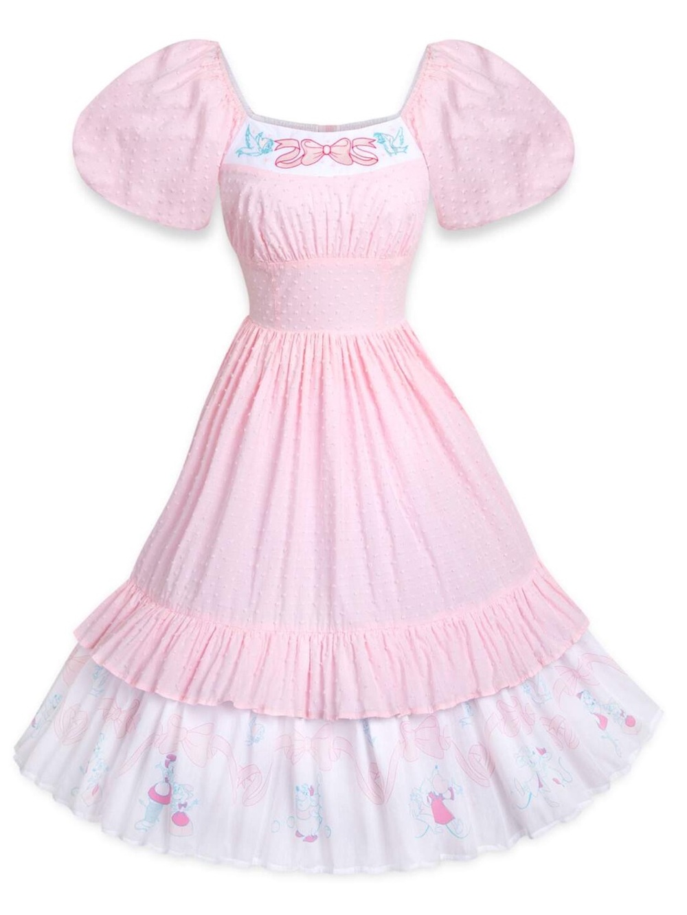 Disney bounding Cinderella Pink and White Puff Sleeve Midi Dress